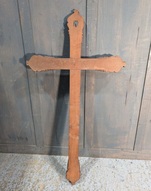 Larger Size Vintage Ornate Teak Wall Cross from a Belgium Convent
