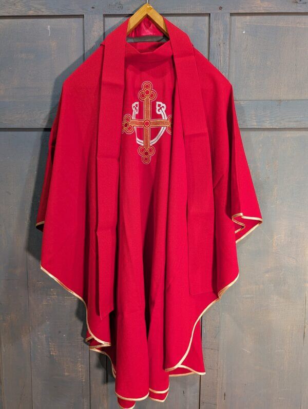 Modern Hayes and Finch Chasuble with Gold and Silver Celtic Cross Designs and Gold Trim