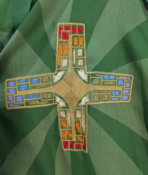 Modern Charles Farris Green Chasuble with 'Stained Glass Window' Cross Designs