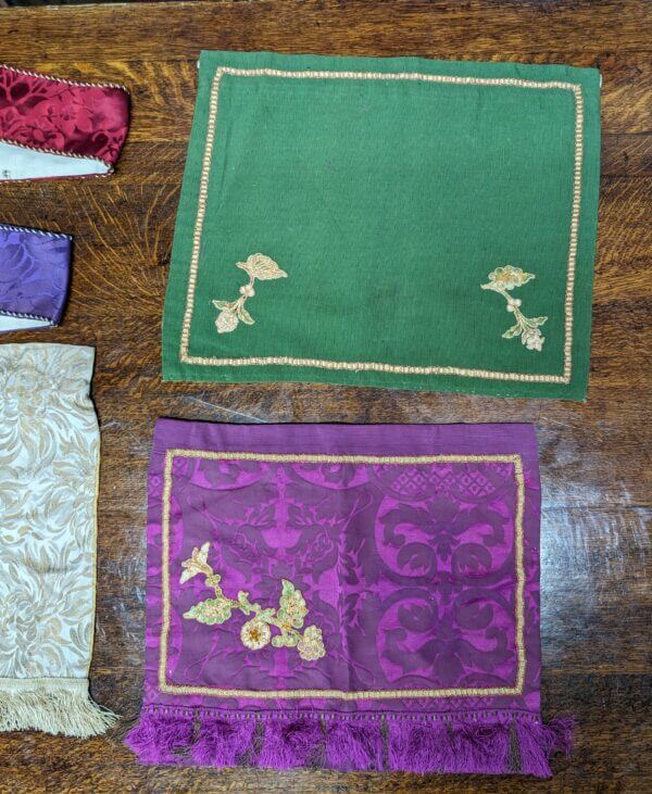 Small Assortment of Vintage Tabernacle Curtains & Fixings in Green Purple Red & Cream