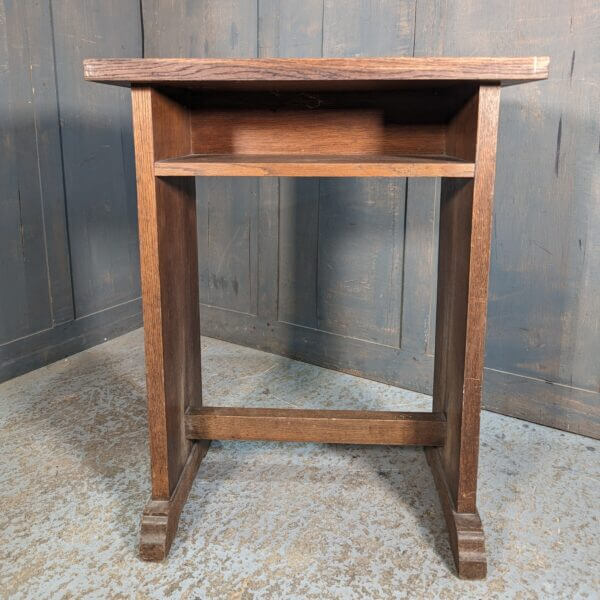 Simple Solid Oak Mid Century Church Credence Table with Shelf