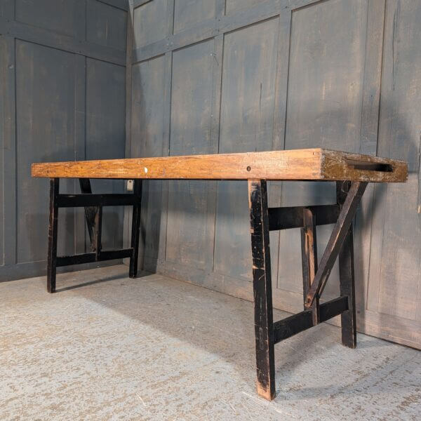 Stylish Mid Century Yellow Lino Topped Folding Church Trestle Table