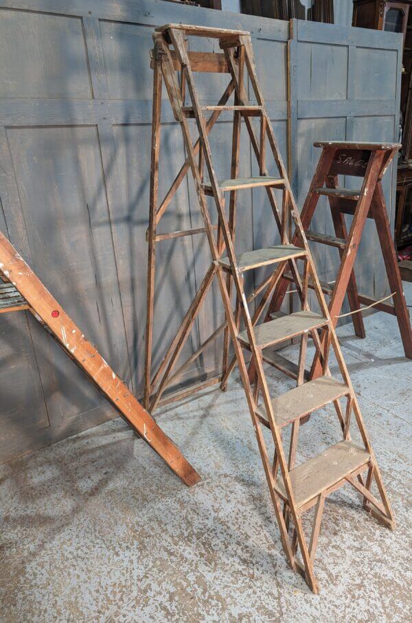 Three Random Vintage Wooden Church Stepladders for Display Purposes Only