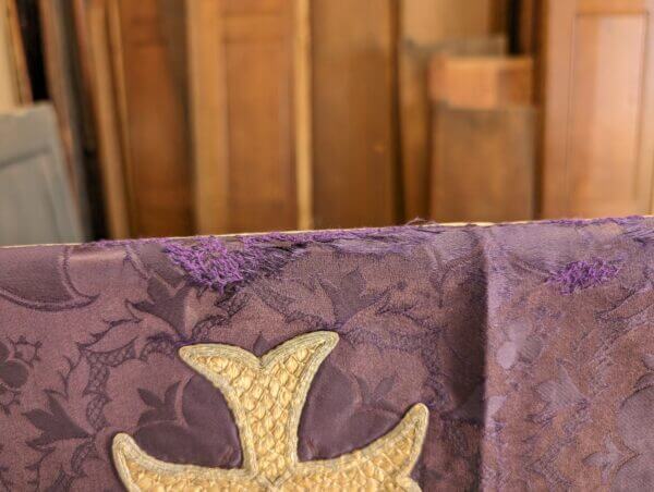 Purple Damask Silk and Velvet Altar Frontal and Superfrontal with Crosses and Thorns. Needs Repair