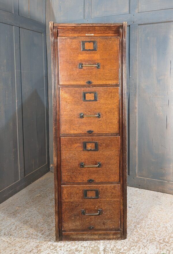1920's Vintage Oak Pine and Teak 'Shannon Vertical Filing Cabinet' Chest of Drawers