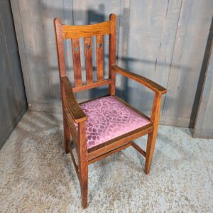 Arts & Crafts Oak Armchair with Hearts