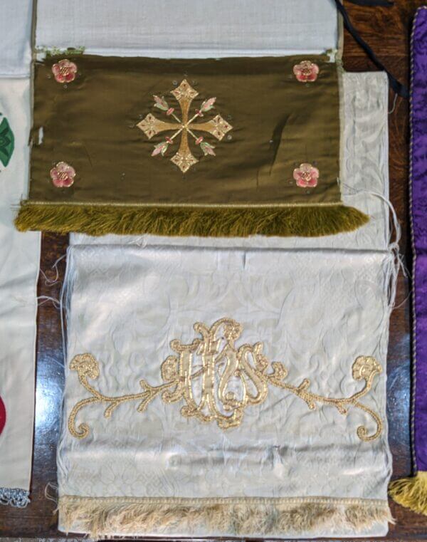 Four Assorted Vintage & Antique Embroidered Church Lectern Falls