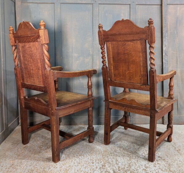A Pair of 1910 -1920 Carved Oak Clergy Chairs In The Old English Tradition