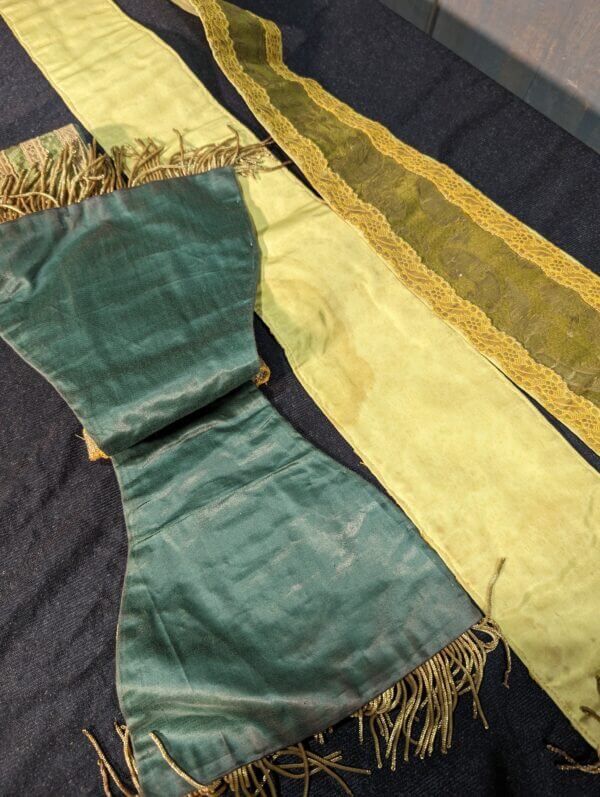 An Antique Green and Gold Stole and Maniple with Bullion Fringing