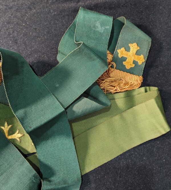1930's Vintage Embroidered Green Bible Bookmarks with Crosses