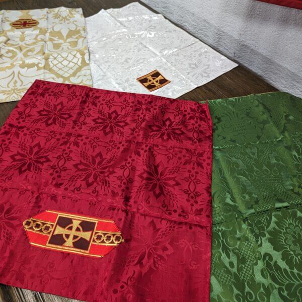 Four Beautiful Squares 'Veils' of Ecclesiastical Damask Silk Church Textiles