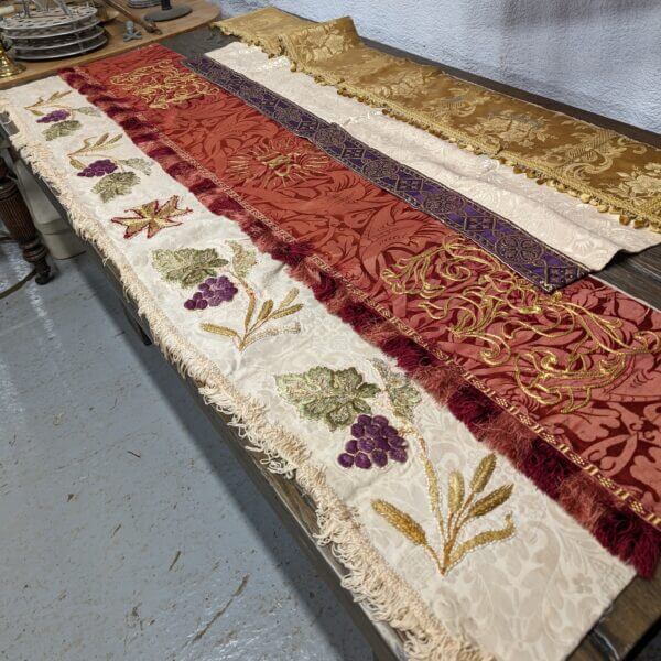 Four Embroidered & Elaborate Ecclesiastical Church Silk Altar Superfrontals Pieces of Material