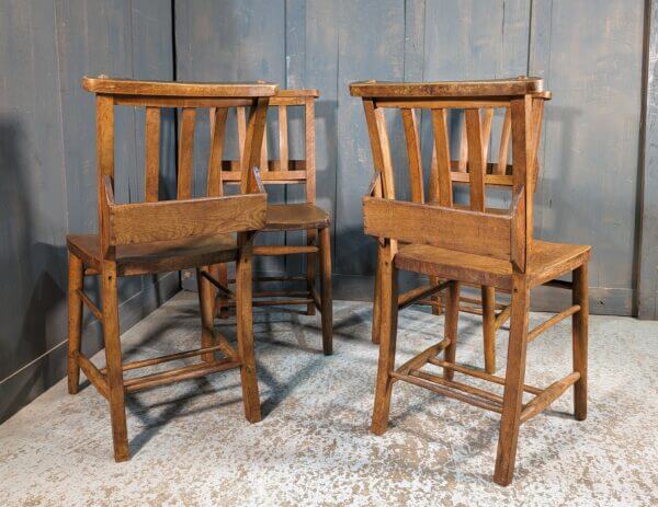 Set of 4 Character Driven 'Bell Tower' Slat Back Church Chapel Chairs from St Mary's Newington