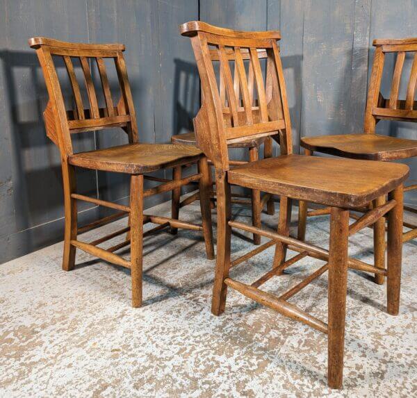 Set of 4 Character Driven 'Bell Tower' Slat Back Church Chapel Chairs from St Mary's Newington