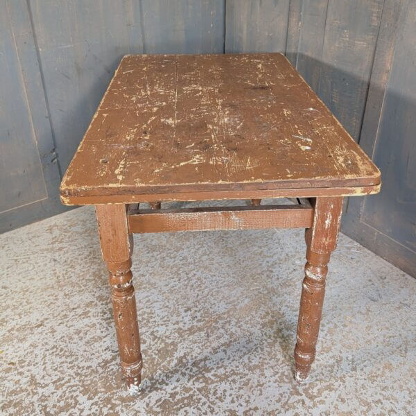 Simple Brown Painted Distressed Pine 1900's Edwardian Kitchen Table