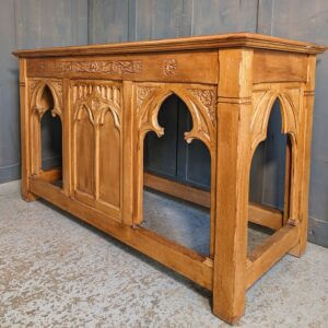 Mid Century Small Carved Gothic Oak Altar Communion Table