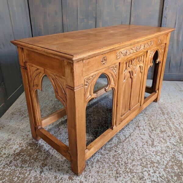 Mid Century Small Carved Gothic Oak Altar Communion Table