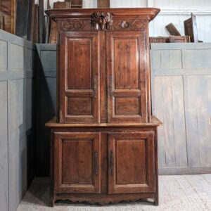 Charming Large 19th Century Normandy Pine Marriage Cupboard with Carved Love Birds