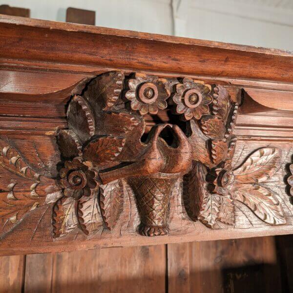 Charming Large 19th Century Normandy Pine Marriage Cupboard with Carved Love Birds
