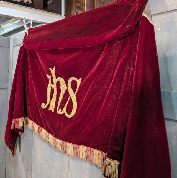 Smaller Size Distressed Victorian Red Velvet Altar Cloth from St Mary's Port Dinorwic