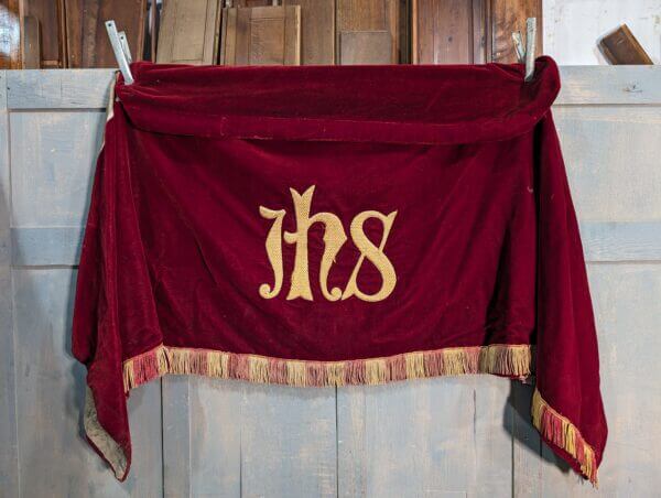 Smaller Size Distressed Victorian Red Velvet Altar Cloth from St Mary's Port Dinorwic