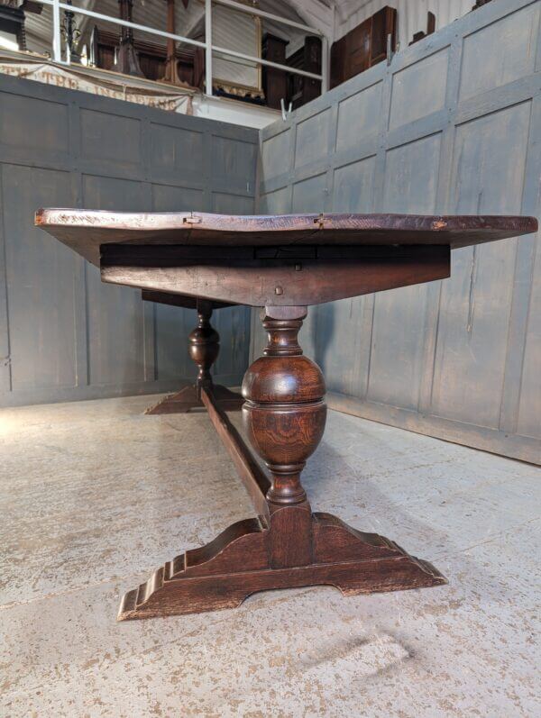 Long 18th Century Style Rectangular Plank Top Oak Refectory Table with Bulbous Turned Legs