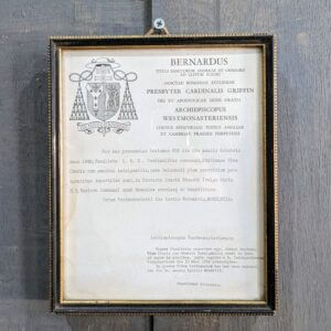 Framed Blessing from 1958 for the Military Chapel St Epharius at Hounslow