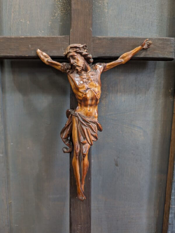 Damaged Vintage Carved Oak & Limewood Crucifix