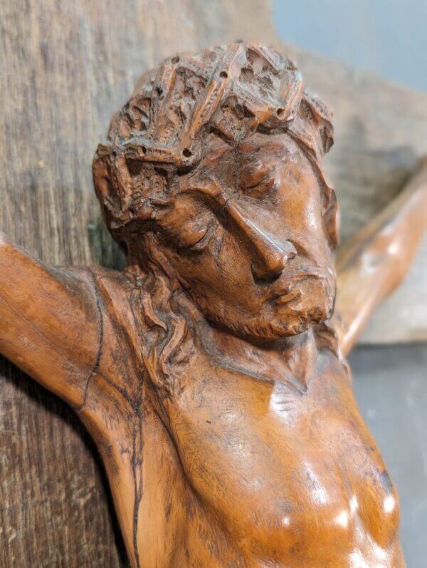 Rare & Beautiful Medieval Style Carved Antique Crucifix from an old Flemish Convent