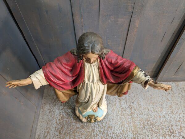 Antique Centrepiece Large Carved Wooden Christ the Redeemer Religious Statue