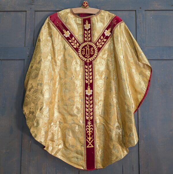 Top End Spectacular Vintage Embroidered Gold & Red Velvet Chasuble & Stole