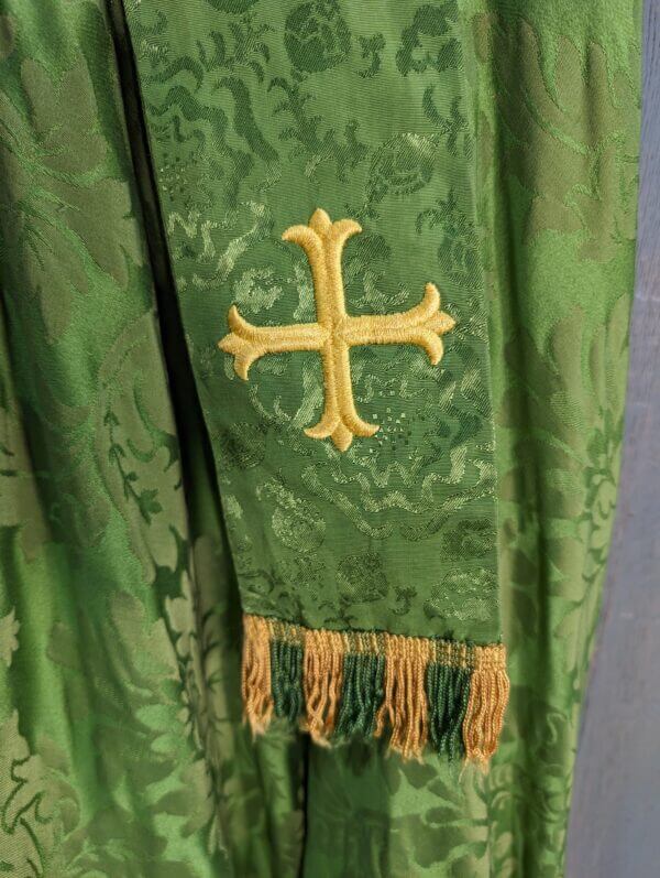 Large Vintage Green Embroidered Silk Cope with Stole from St Mary's Penzance