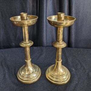 Two Plain Brass Goodweight Victorian Church Altar Candlesticks