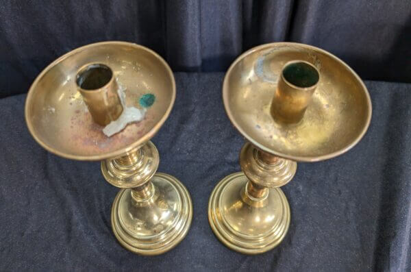 Two Plain Brass Goodweight Victorian Church Altar Candlesticks