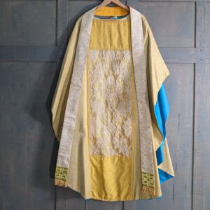 Yellow & Gold Silk Contemporary Chasuble with Stole & Blue Lining