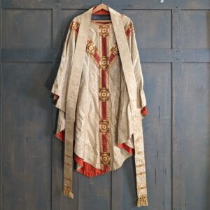 Water Stained Ivory & Coral Damask Silk Chasuble with Matching Stole