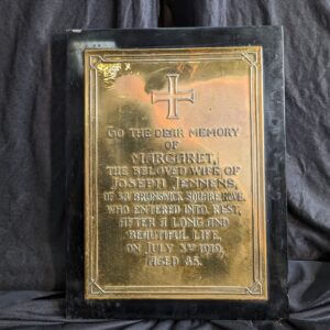 Happy Antique Brass and Marble Memorial Plaque For Margaret Jennens