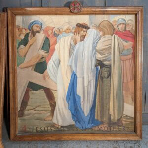 Set of 14 Large Original Painted Stations of the Cross. Designed by Louis Ginnett and Painted by Charles Knight
