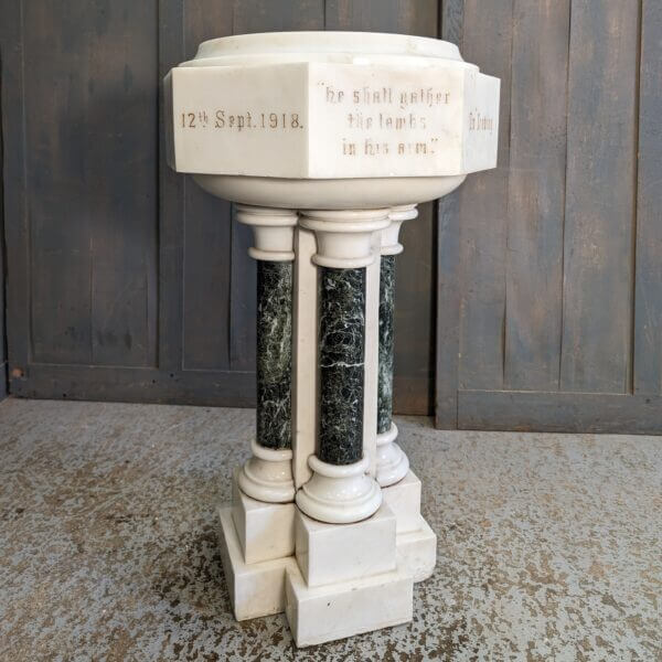 Antique White and Green Marble Baptismal Church Font from Holy Trinity Bromley