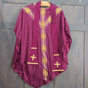 1960's Vintage Purple Silk Chasuble with Gold Purple Orphreys & Stole