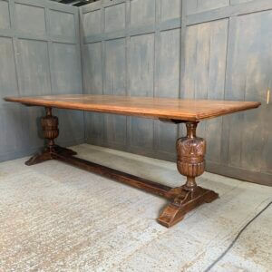 Large Fine Vintage Carved Baluster Leg Oak Dining Table