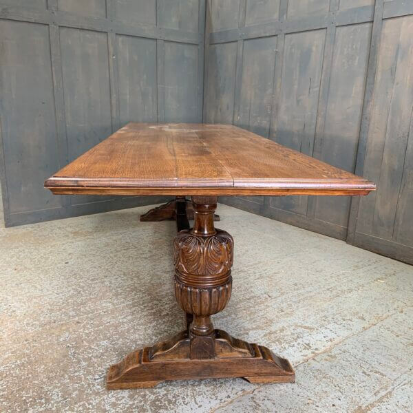 Large Fine Vintage Carved Baluster Leg Oak Dining Table