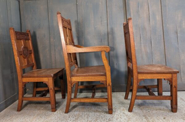 Classic 1950's Vintage Set of Three Oak Worship Clergy IHS Ministers Chairs