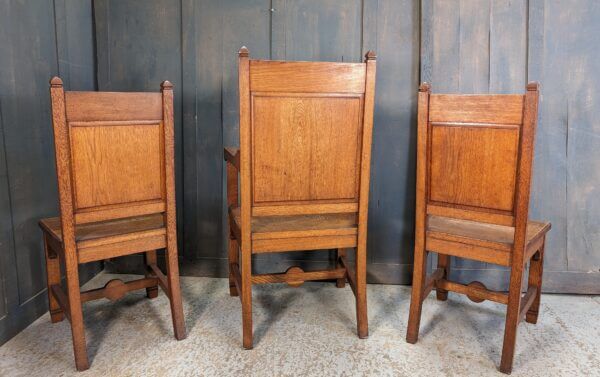 Classic 1950's Vintage Set of Three Oak Worship Clergy IHS Ministers Chairs