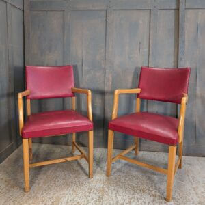 Early 1960's Post-Modern Studded Red Rexene & Hardwood Office Chairs