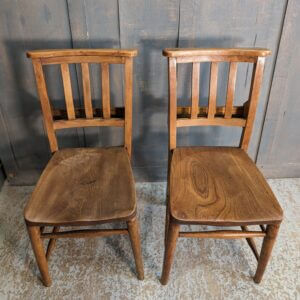 Last Two Mid to Pale Elm & Beech Slatback Church Chapel Chairs from Priory Church Dunstable