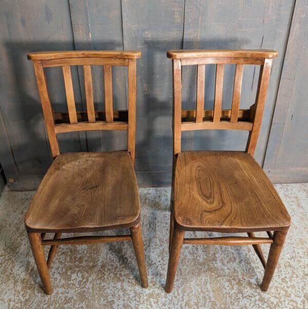Last Two Mid to Pale Elm & Beech Slatback Church Chapel Chairs from Priory Church Dunstable
