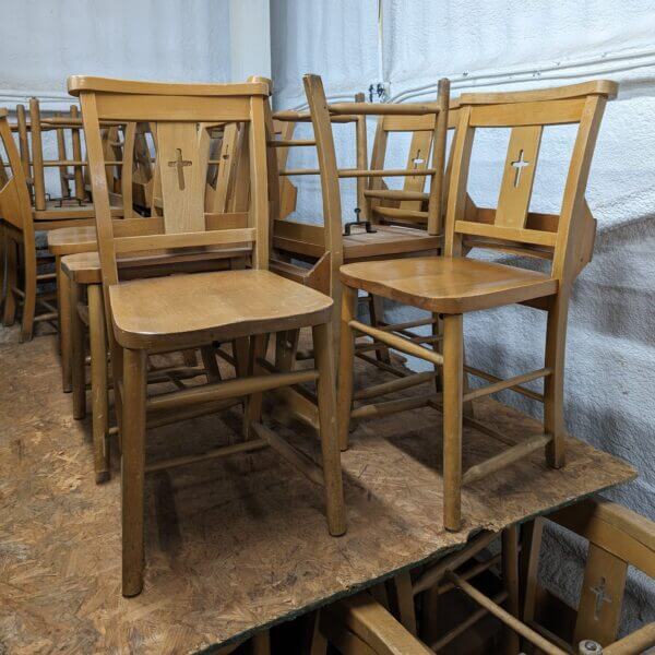 Set of 4 Classic Cross Back Beech Church Chapel Chairs From St Pauls West Wycombe