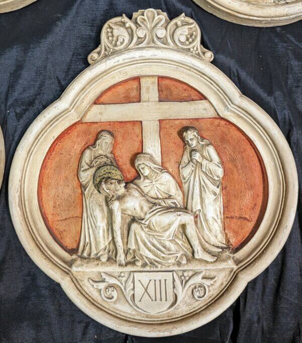 1920's Vintage Printed Plaster Set Of 14 Stations Of The Cross From The Catholic Church At Bourton On The Water