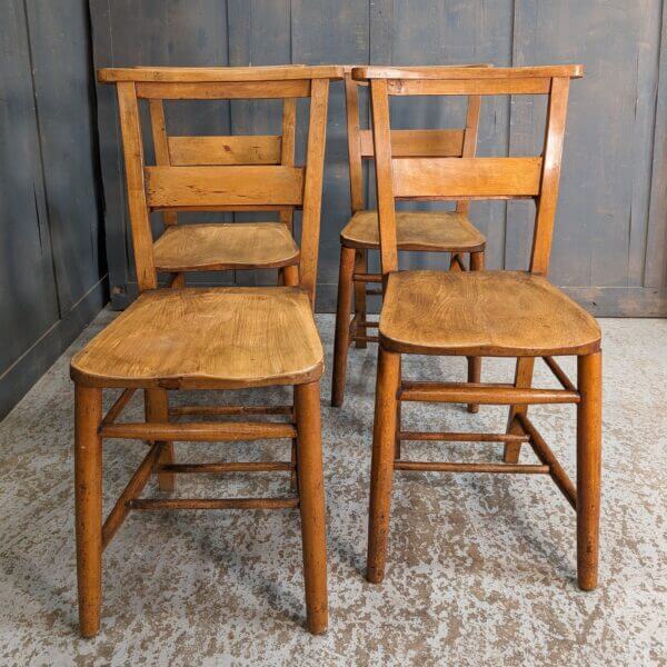Set of 4 Classic 1930’s Vintage Elm & Beech Church Chapel Chairs from Northop Hall